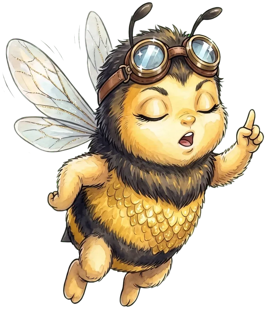 Buzz, der Honigling, hebt den Zeigefinger